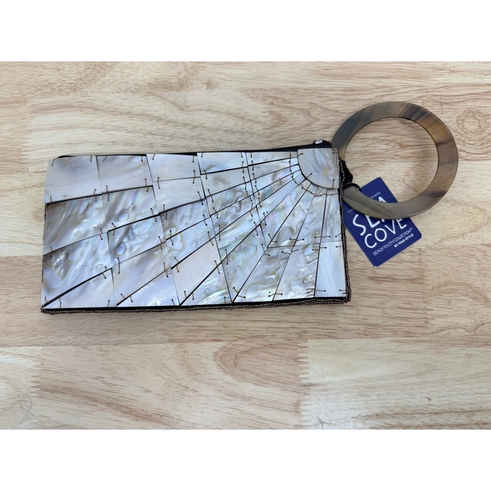 NEW Vintage Mother of Pearl MAD Handbag Sea Cove Bead Handle Horn Clutch  #25